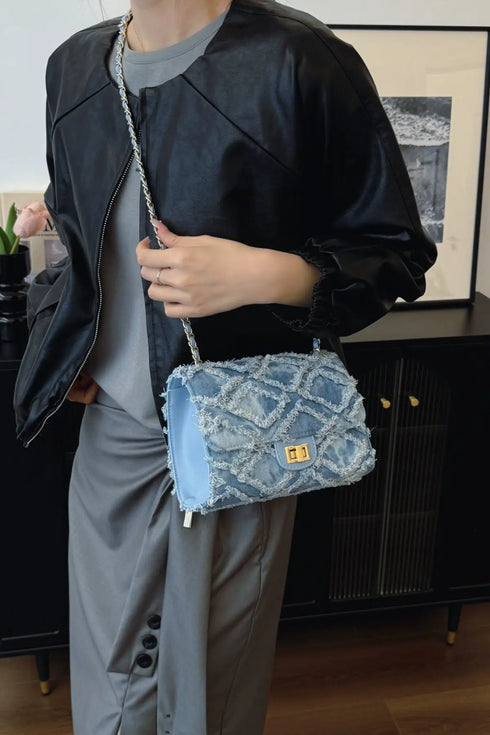 'Kehlani' Textured Denim Crossbody Bag - Celes Fashion
